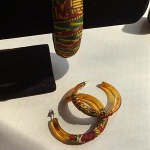 African Fabric covered bracelet & Earrings